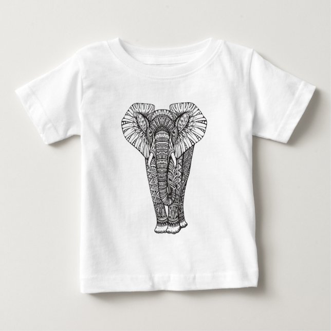 Camiseta Para Bebê Doodle modelado fantasia do elefante (Frente)