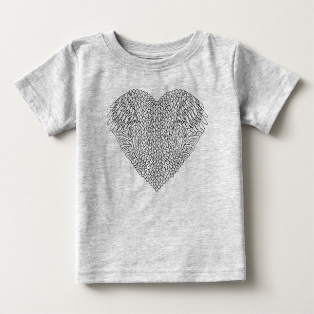 Camiseta Para Bebê Doodle voado do coração (Frente)