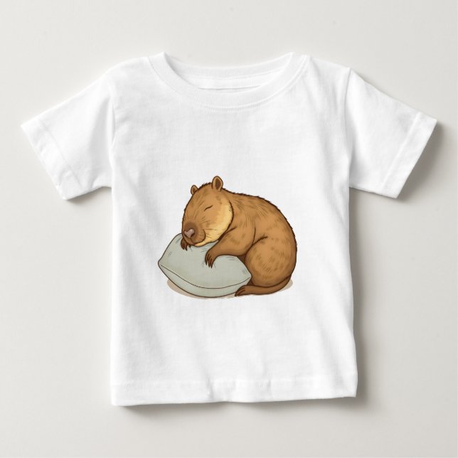 Camiseta Para Bebê dormindo Capybara Sleepybara (Frente)
