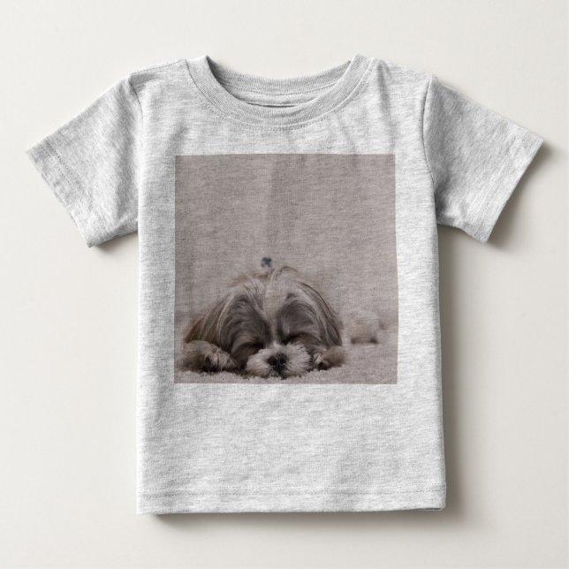 Camiseta Para Bebê Dormir Shitzu Bebê Camisa, Cachorro Dormindo (Frente)