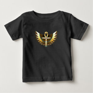 Camiseta Para Bebê Dourada Ankh com Asas