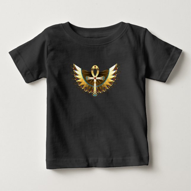 Camiseta Para Bebê Dourada Ankh com Asas (Frente)