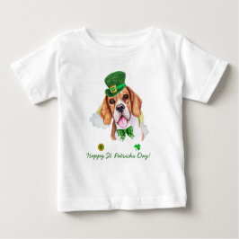 Camiseta Para Bebê Dourada de Beagle Engraçada. Dia dos Patricões