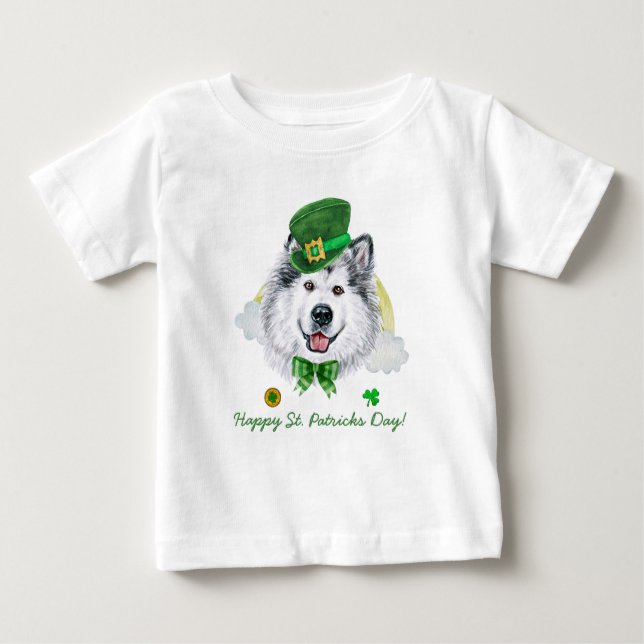 Camiseta Para Bebê Dourada Rua Engraçado Malamute, Dia dos Patrícios (Frente)