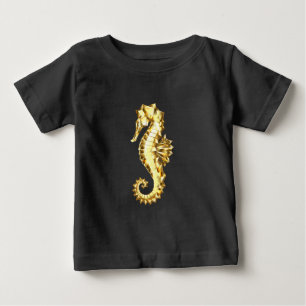 Camiseta Para Bebê Dourado Cavalo de Mar Poligonal