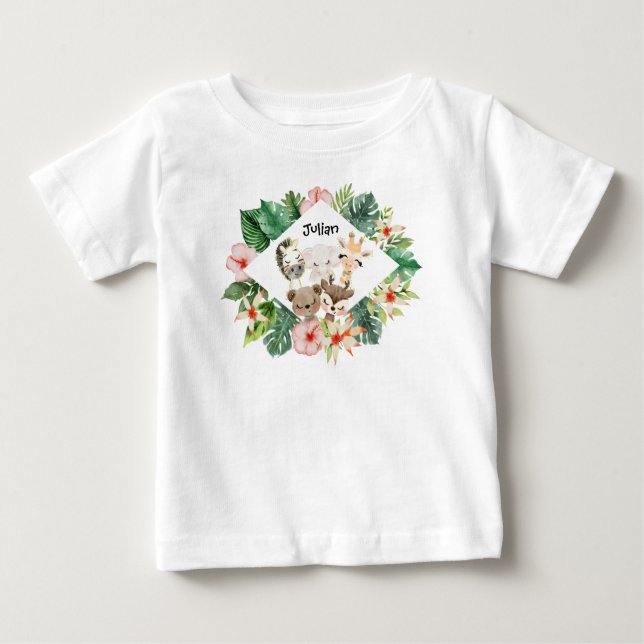 Camiseta Para Bebê Dourados Amigos Safari | Molereca Floral (Frente)