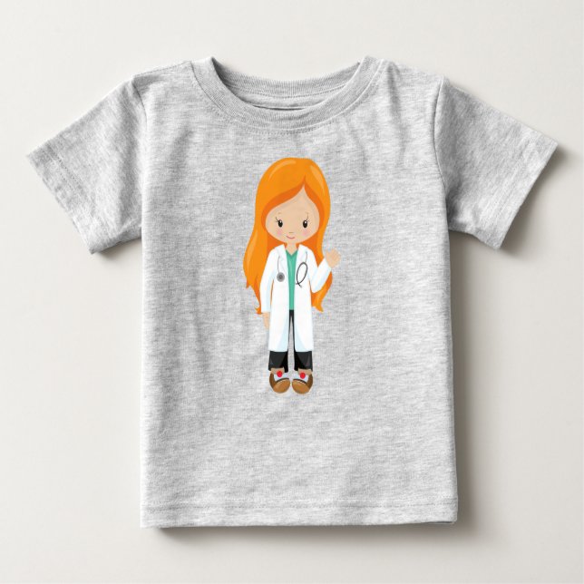 Camiseta Para Bebê Doutor, Enfermeira, Estetoscópio, Jaleco, Cabelo L (Frente)