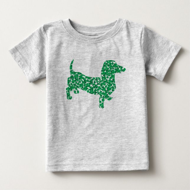 Camiseta Para Bebê Doxie-in-Shamrocks (Frente)