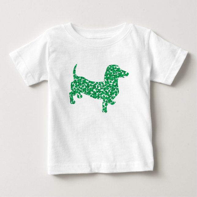 Camiseta Para Bebê Doxie-in-Shamrocks (Frente)