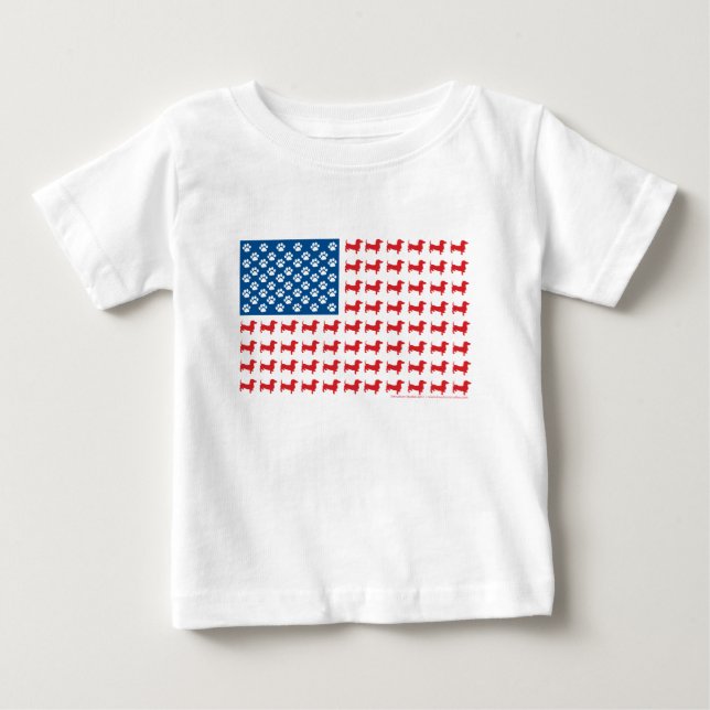 Camiseta Para Bebê Doxie-USA-FLAG-for-Darks (Frente)