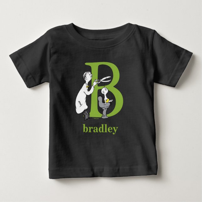 Camiseta Para Bebê Dr. Seuss ABC: Carta B - Verde | Adicione seu nome (Frente)