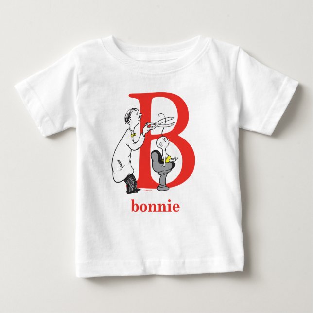 Camiseta Para Bebê Dr. Seuss ABC: Carta B - Vermelho | Adicione seu n (Frente)