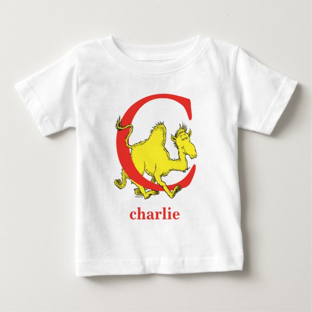 Camiseta Para Bebê Dr. Seuss ABC: Carta C - Vermelho | Adicione seu n (Frente)