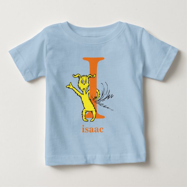 Camiseta Para Bebê Dr. Seuss ABC: Carta I - Laranja | Adicione seu no (Frente)