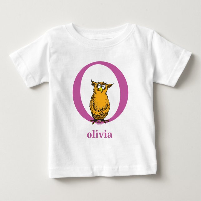 Camiseta Para Bebê Dr. Seuss ABC: Carta O - Roxo | Adicione seu nome (Frente)