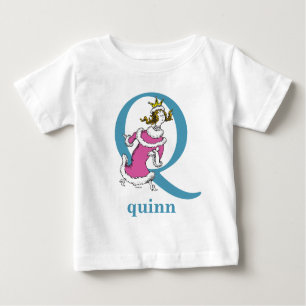 Camiseta Para Bebê Dr. Seuss ABC: Carta Q - Azul Adicione seu nome