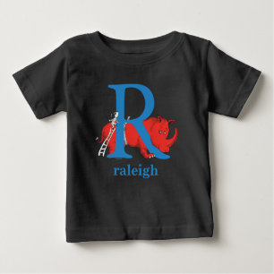 Camiseta Para Bebê Dr. Seuss ABC: Carta R - Azul Adicione seu nome
