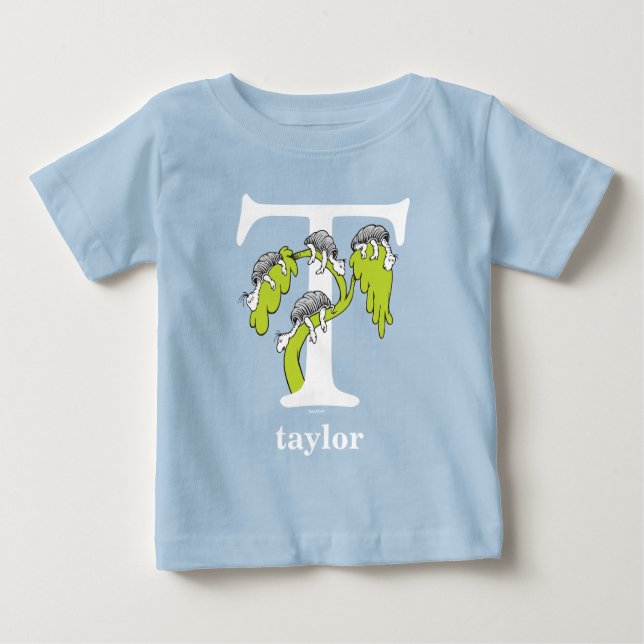 Camiseta Para Bebê Dr. Seuss ABC: Carta T - Branco | Adicione seu nom (Frente)