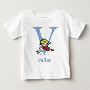 Camiseta Para Bebê Dr. Seuss ABC: Carta V - Azul Adicione seu nome