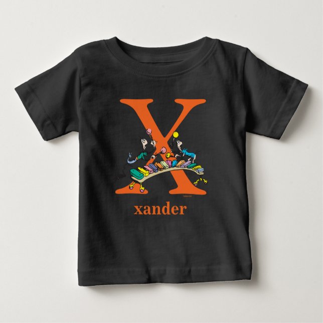 Camiseta Para Bebê Dr. Seuss ABC: Carta X - Laranja | Adicione seu no (Frente)