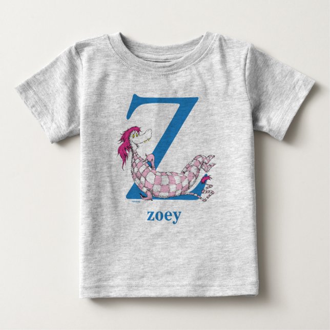 Camiseta Para Bebê Dr. Seuss ABC: Carta Z - Azul | Adicione seu nome (Frente)