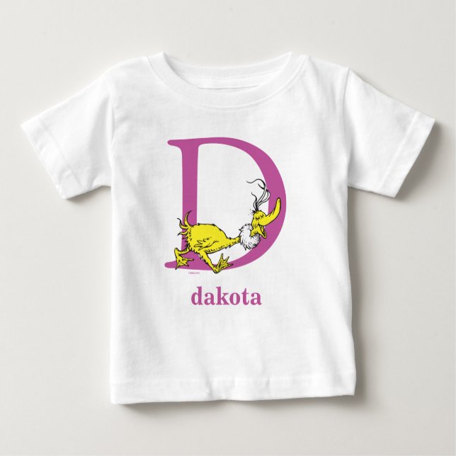 Camiseta Para Bebê Dr. Seuss ABC: Letra D - Roxo | Adicione seu nome (Frente)