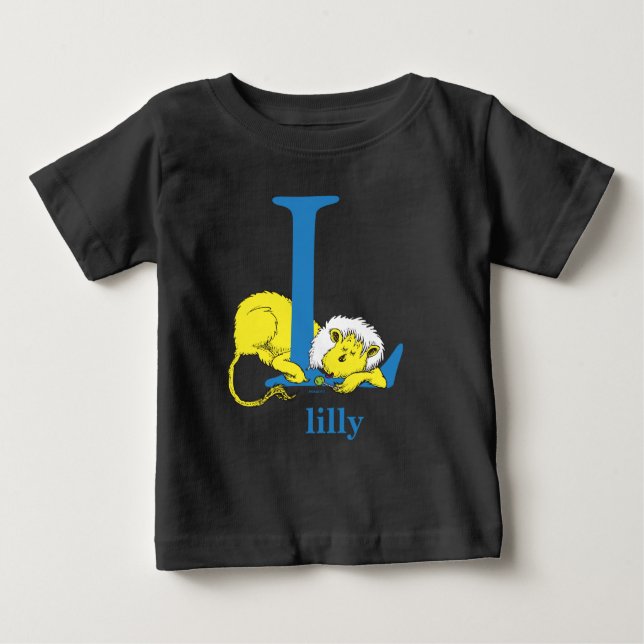 Camiseta Para Bebê Dr. Seuss ABC: Letra L - Azul | Adicione seu nome (Frente)