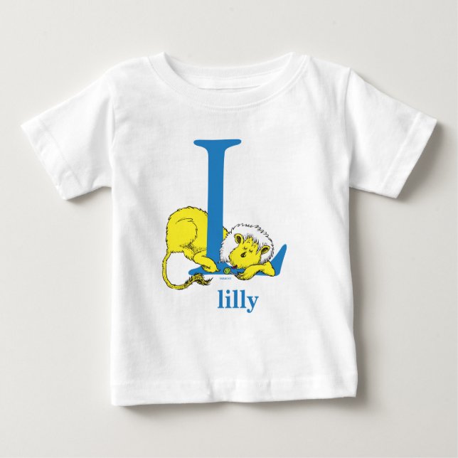 Camiseta Para Bebê Dr. Seuss ABC: Letra L - Azul | Adicione seu nome (Frente)