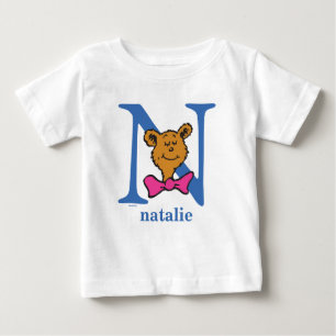Camiseta Para Bebê Dr. Seuss ABC: Letra N - Azul Adicione seu nome