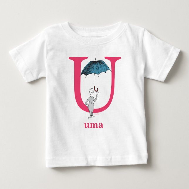 Camiseta Para Bebê Dr. Seuss ABC: Letra U - Rosa | Adicione seu nome (Frente)