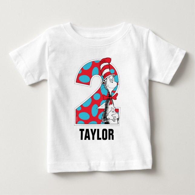 Camiseta Para Bebê Dr. Seuss | Gato no segundo aniversário de chapéu (Frente)