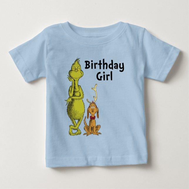 Camiseta Para Bebê Dr. Seuss | Grinch Menina Aniversário de Inverno (Frente)