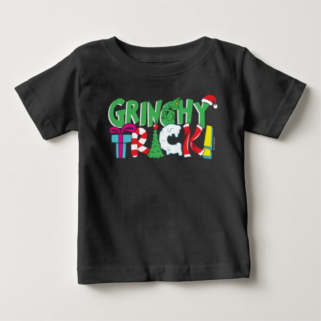 Camiseta Para Bebê Dr. Seuss | Grinchy Truque (Frente)
