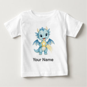 Camiseta Para Bebê Dragão Azul Fofo Personalizado com Estrela Cadente