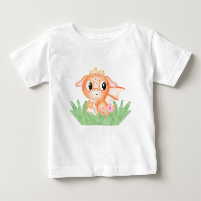 Camiseta Para Bebê Dragão-Bebê Cachorro Aquarela (Frente)