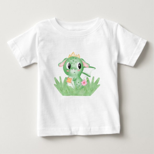 Camiseta Para Bebê Dragão-Bebê Cachorro Aquarela (Frente)