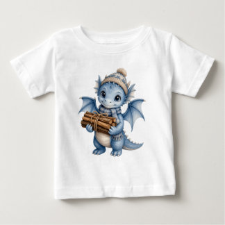 Camiseta Para Bebê Dragão Bebê Caprichoso de Inverno Carregando Madei