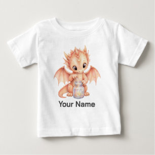 Camiseta Para Bebê Dragão Bebê Fofo Personalizado com Pote de Poeira