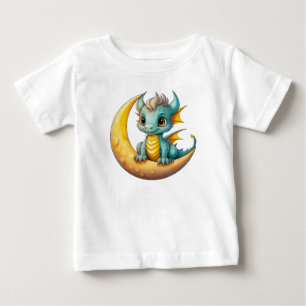 Camiseta Para Bebê Dragão Bebê na Lua – Design Fantasia para Pequenos