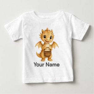 Camiseta Para Bebê Dragão Bebê Personalizado Segurando Cesta de Madei