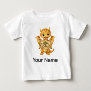 Camiseta Para Bebê Dragão Bebê Personalizado Segurando Pergaminho
