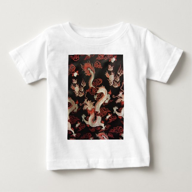 Camiseta Para Bebê Dragão chinês de prata (Frente)