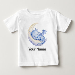Camiseta Para Bebê Dragão Crescente Lua Personalizado Fofo Dormindo