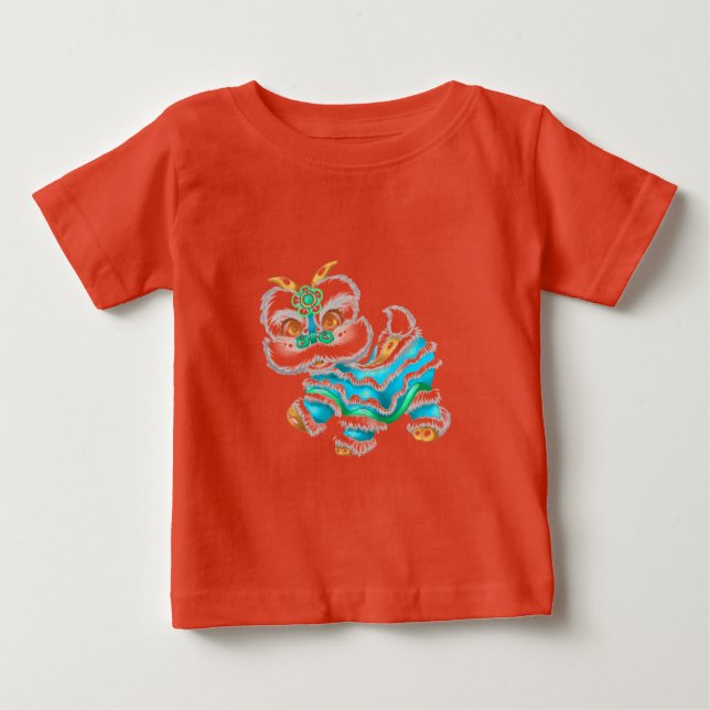 Camiseta Para Bebê Dragão de Ano Novo Chinês Azul (Frente)