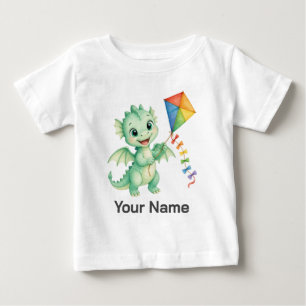 Camiseta Para Bebê Dragão de Bebê Personalizado Segurando Pipa Crianç