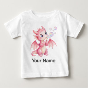 Camiseta Para Bebê Dragão de Bebê Rosa Personalizado Soprando Bolhas
