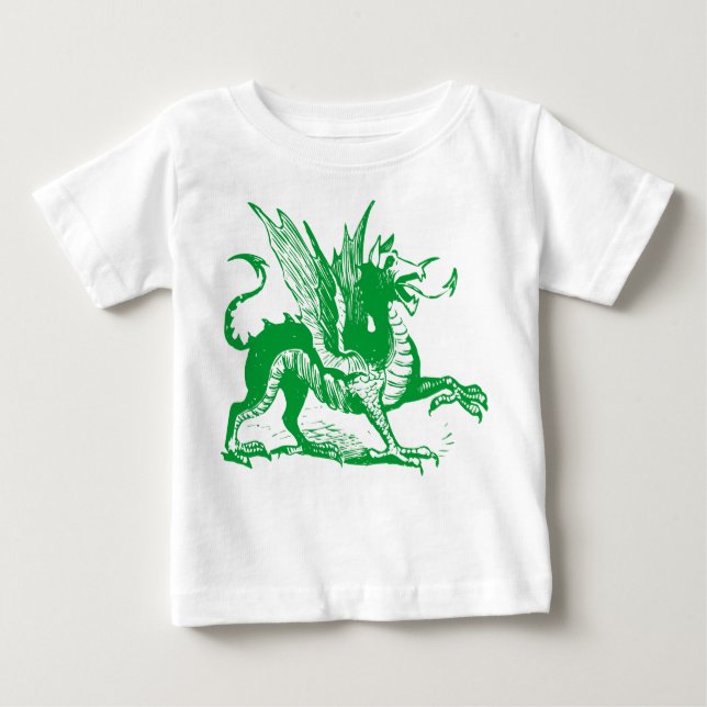 Camiseta Para Bebê Dragão Engraçado - Verde-Grama (Frente)