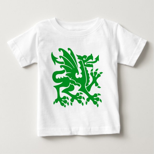 Camiseta Para Bebê Dragão Heráldico 01 - Verde-Grama (Frente)