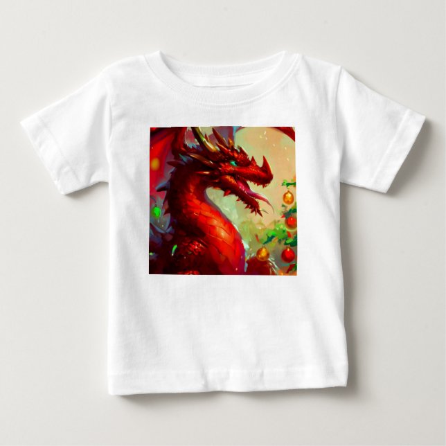 Camiseta Para Bebê Dragão Natal 1 (Frente)