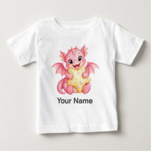 Camiseta Para Bebê Dragão Rosa Personalizado Com Travesseiro Estrela